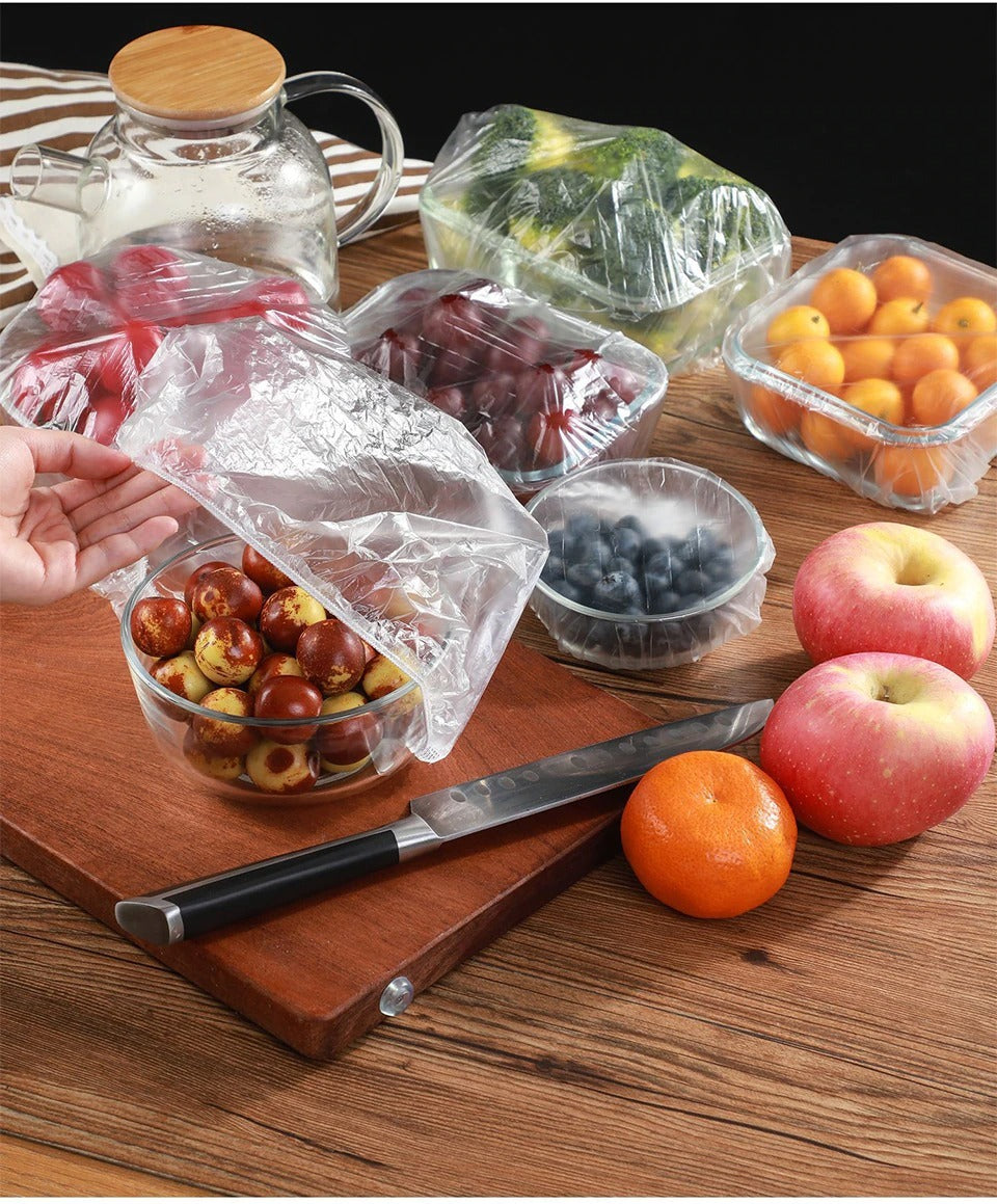 100pcs Disposable Plastic Wrap Covers, Elastic & Tight, Food-Grade Fresh-Keeping, Dust & Insect-Proof, Kitchen Accessories - Disposable Food Wrap
